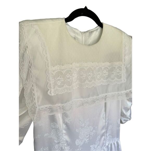 Vintage Gunne Sax Jessica McClintock White Satin w/ Lace overlay collar wedding - Picture 15 of 16